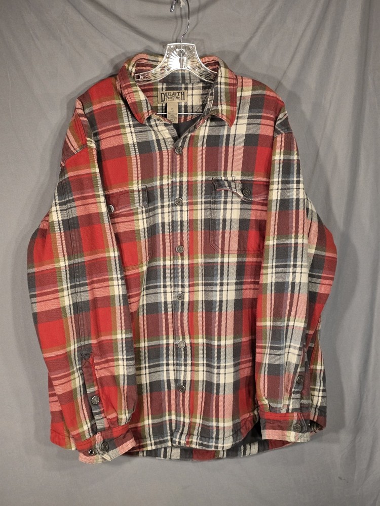 Duluth Trading Co Mens XL Insulated Red Plaid Button Front Flannel Shacket