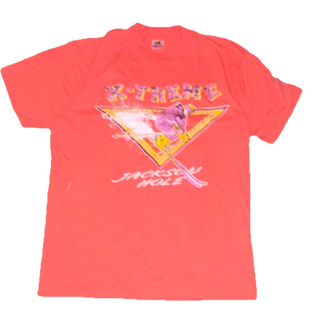 Fruit of the Loom Orange Ski Graphic Print T-Shirt Mens L Short Sleeve Crew Neck