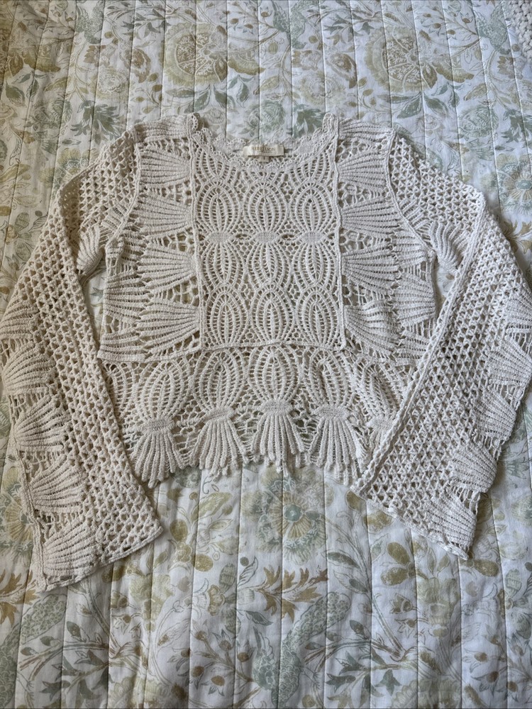 Lace Crochet Cropped Top Knitted Long Sleeve Hollow Out Blouse Trendy