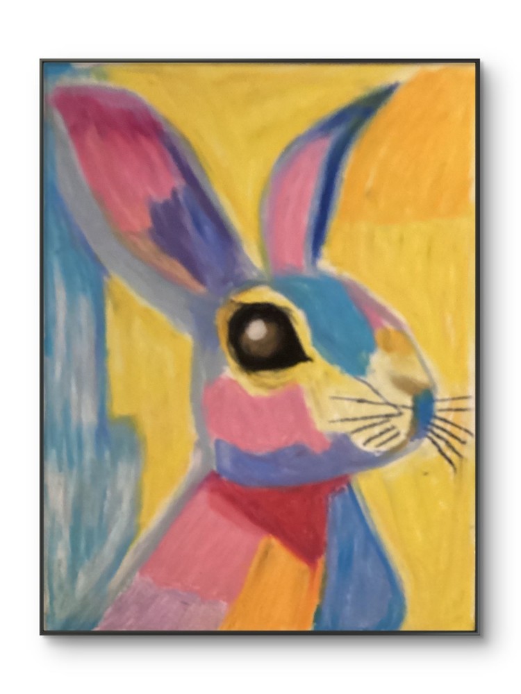 Abstract Expressionism Pink Geometric Spring Rabbit Original 11 by 15 on Paper