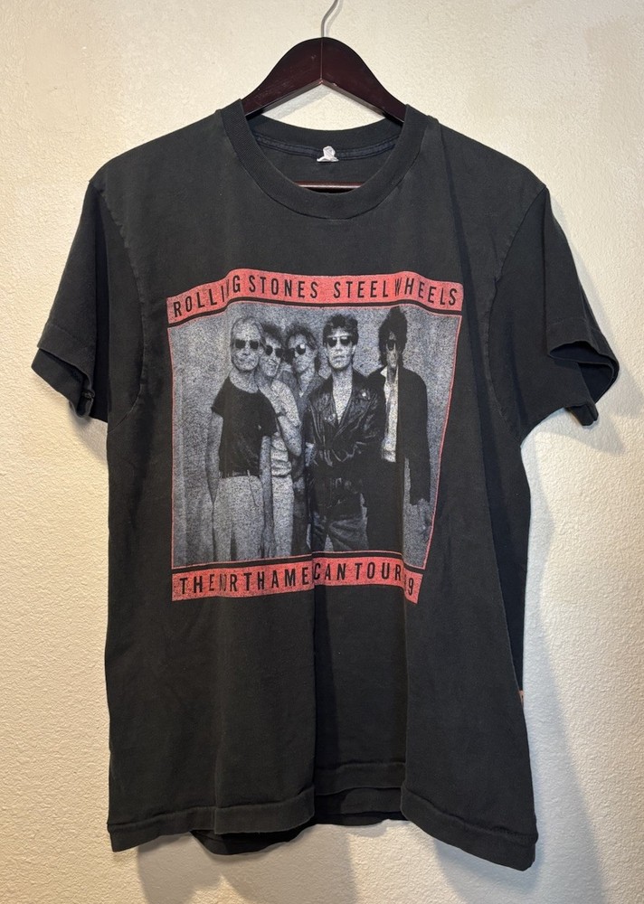 Vintage 1989 The Rolling Stones Steel Wheels Tour T Shirt Black Mens Large Xl