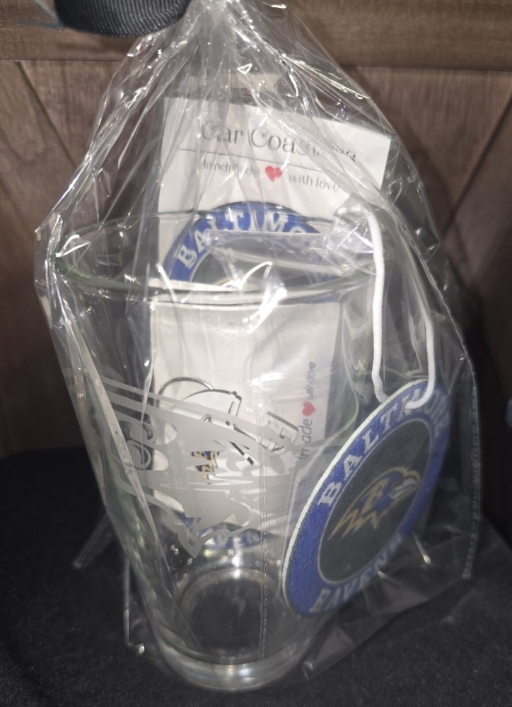Baltimore Ravens Gift Set: mug, reusable air freshener, key chain, car coasters