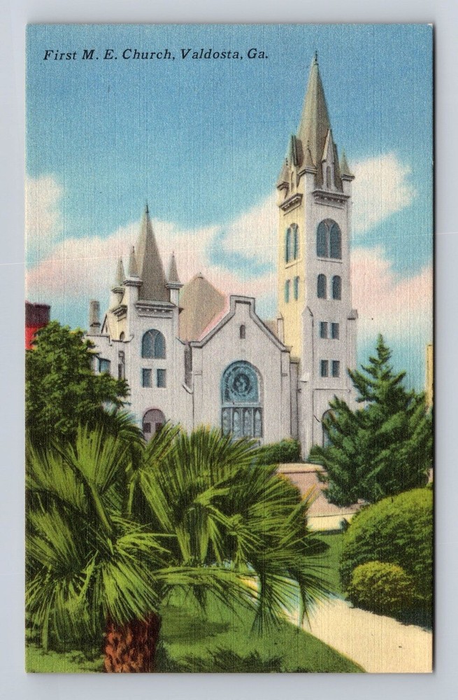Valdosta GA- Georgia, First ME Church, Religion, Antique, Vintage Postcard