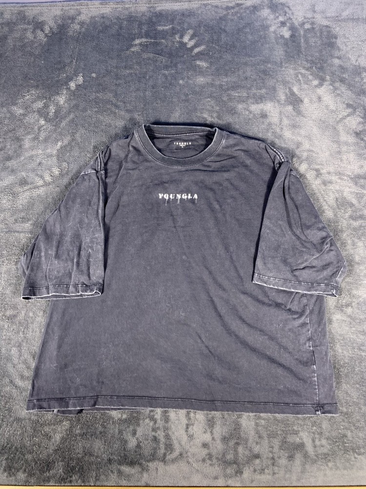 YoungLA Drip Logo Tee Acid Wash Oversized T-Shirt Men's Medium Black Cotton Crew