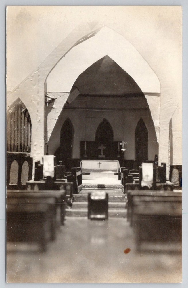 Vintage RPPC Church Interior Altar Pews Arches Architecture Postcard
