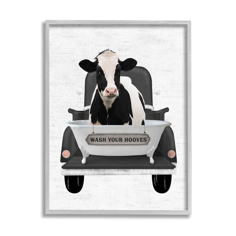 Wash Your Hooves Cow Framed Giclee Art by Lettered and Lined