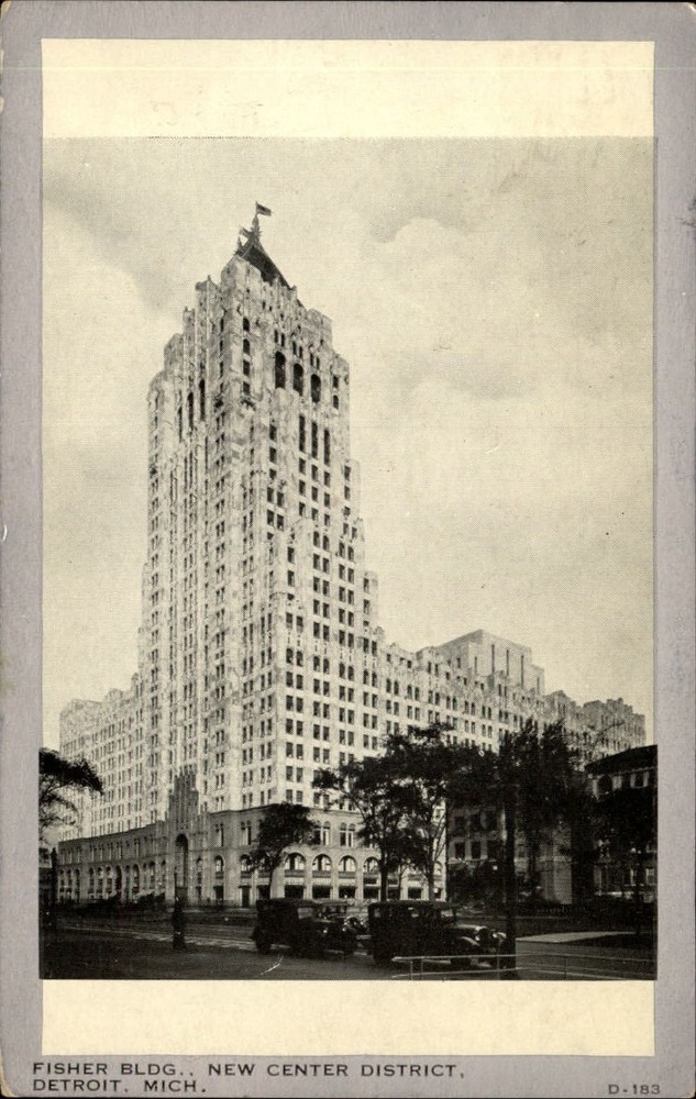 Fisher Building Center District Detroit Michigan ~ dated 1943 vintage postcard
