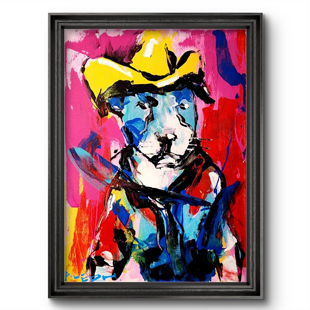 Aleph Original Art Dog 9 x 12 Colorful Modern Art Acrylic Painting on Canvas