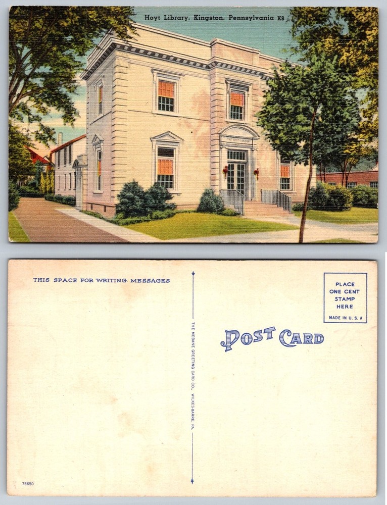Hoyt Library Kingston PA Linen Postcard Mebane Greeting Card Co.