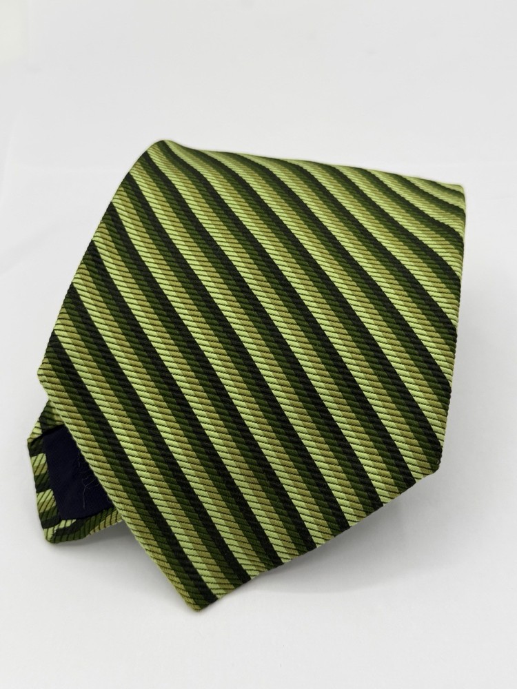 BROOKS BASICS Pure Silk Tie Mens One Size Green Striped Made In USA Necktie