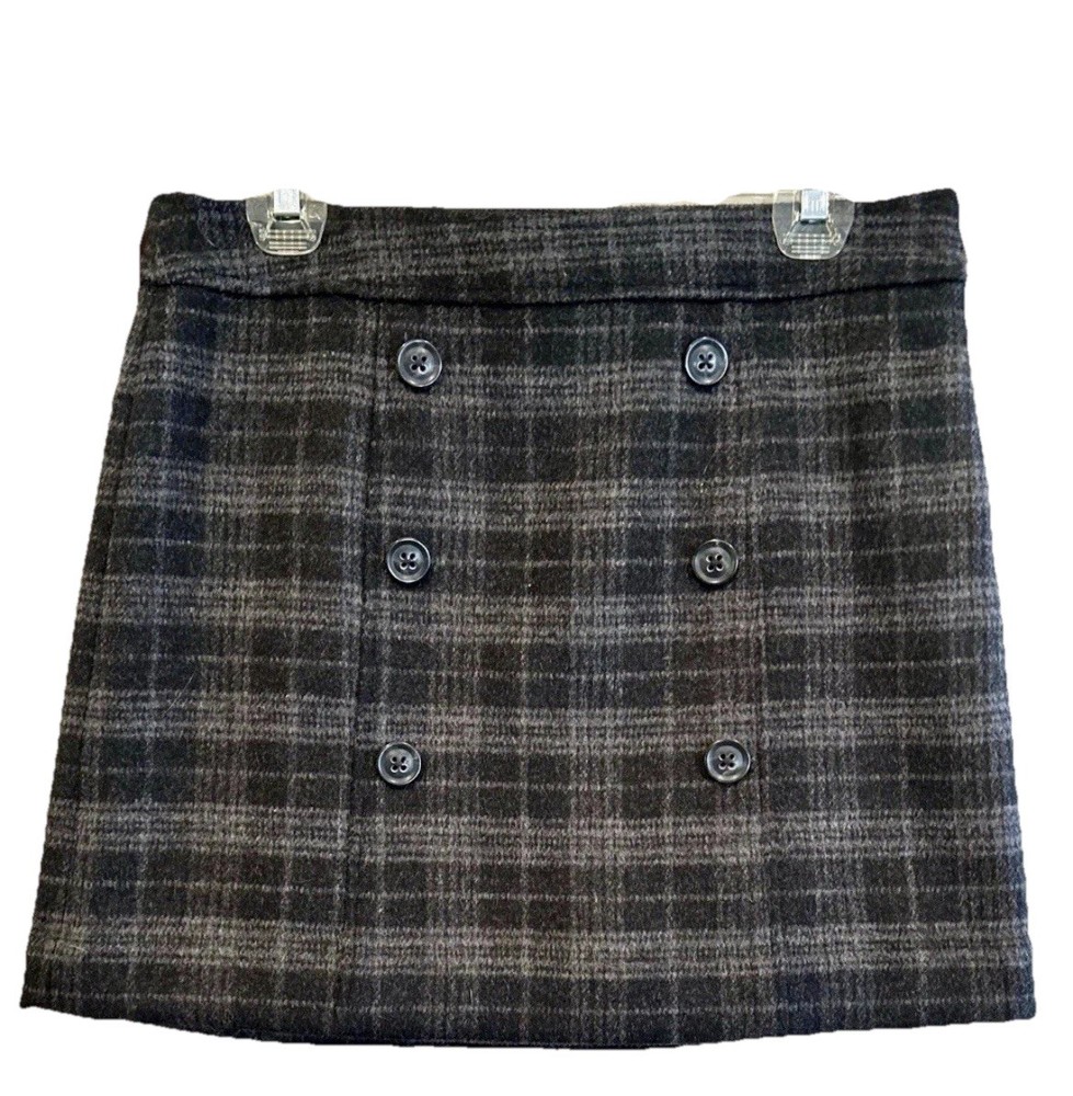 Gray Plaid Wool Blend Mini Skirt By Gap Size 6 Tall (16”) Academia Aesthetic