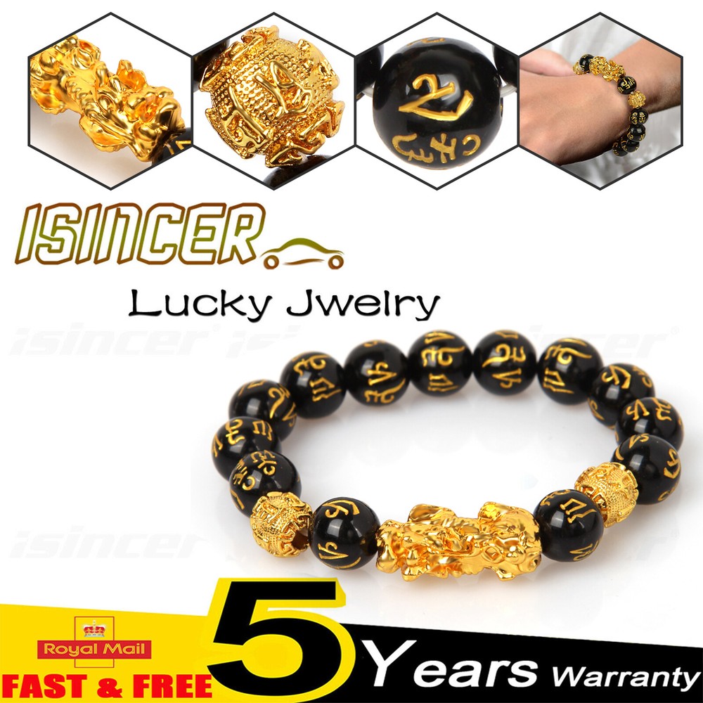Feng Shui Black Obsidian Bracelet Pixiu Attract Wealth Lucky Men Women Hot Gift