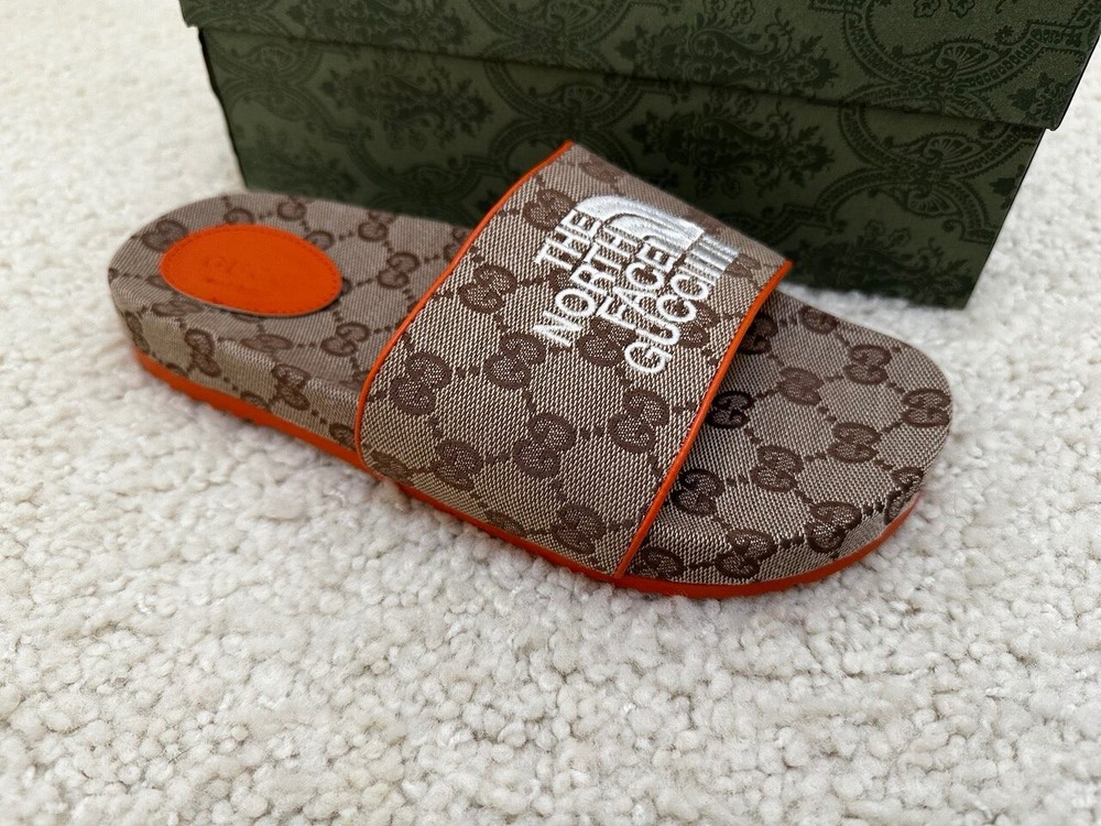 GUCCI X THE NORTH FACE GG Monogram Brown Slides Sandals EU 41 Brand New