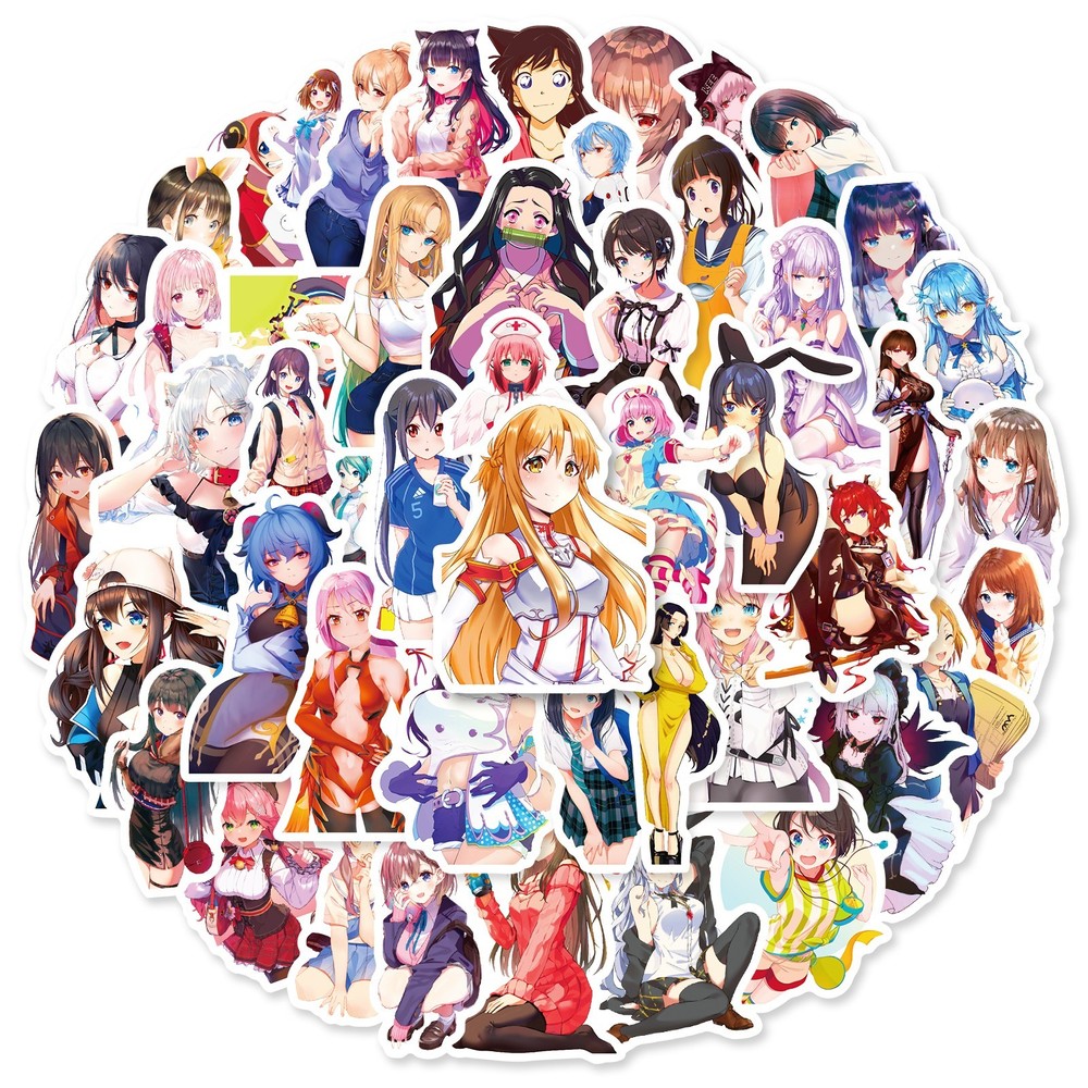 50PCS Japanese Anime Girl Stickers Vinyl For Laptop, Water Bottles, Waterproof