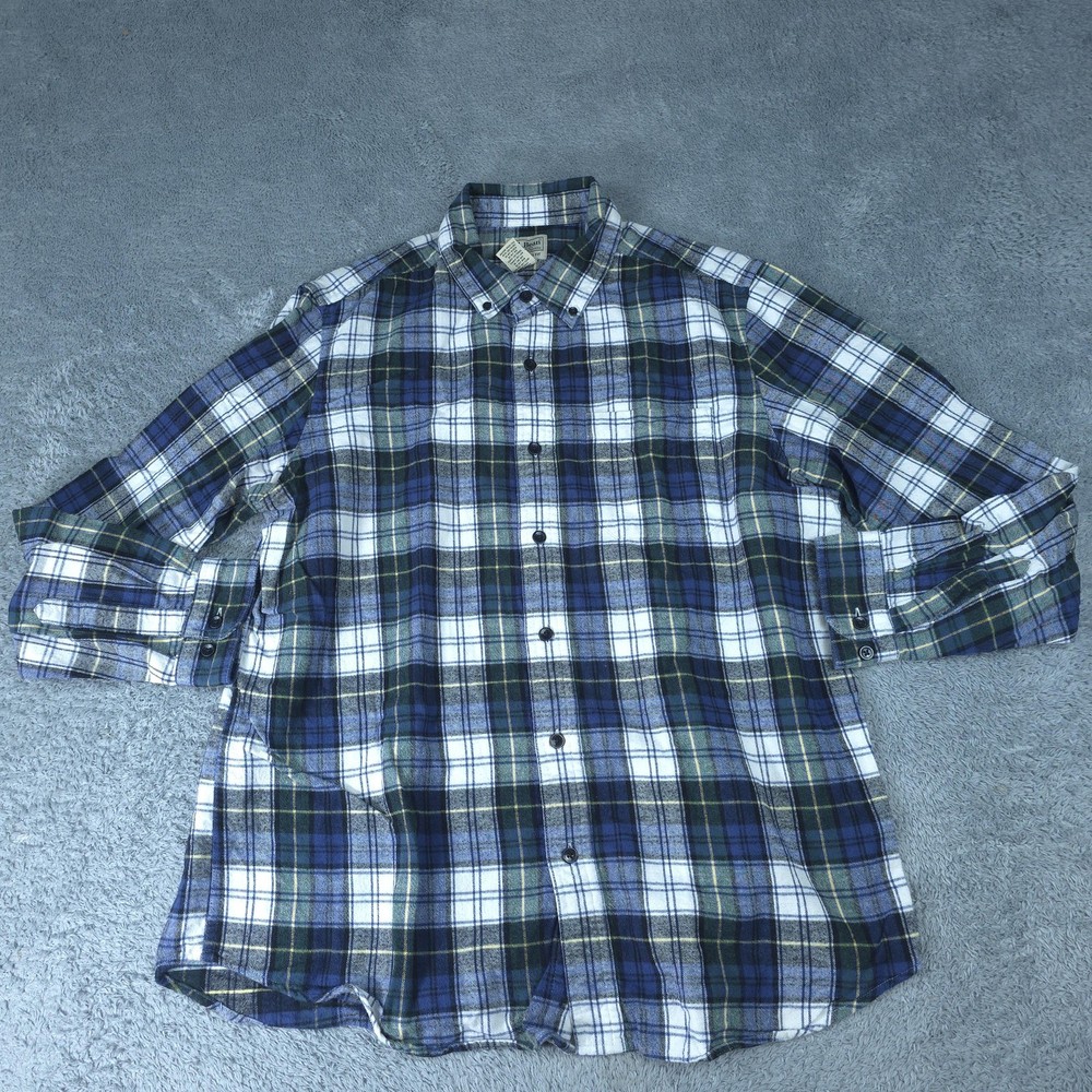 L.L.Bean Shirt Mens Large Blue Green Plaid Flannel Long Sleeve Button Up Casual