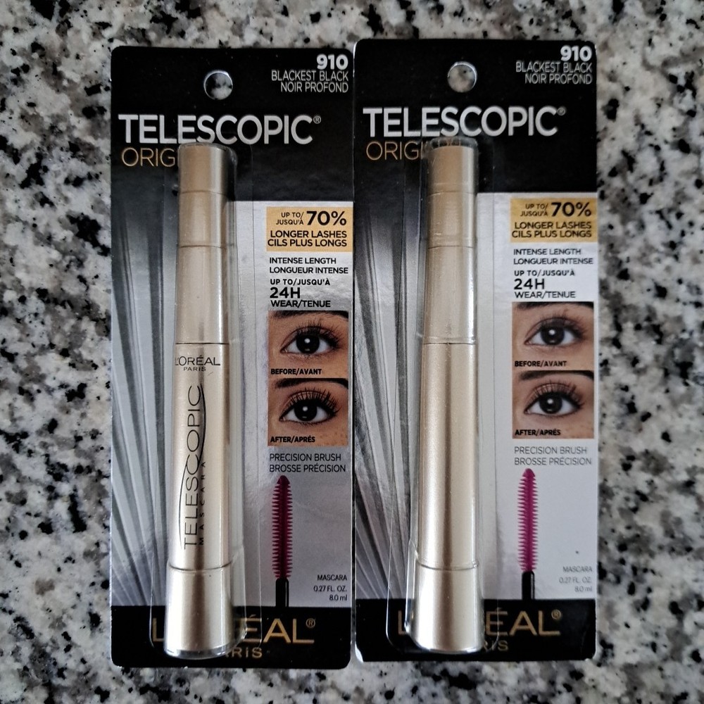 L'Oreal Paris Telescopic Original Mascara 910 Blackest Black Lot Of 2