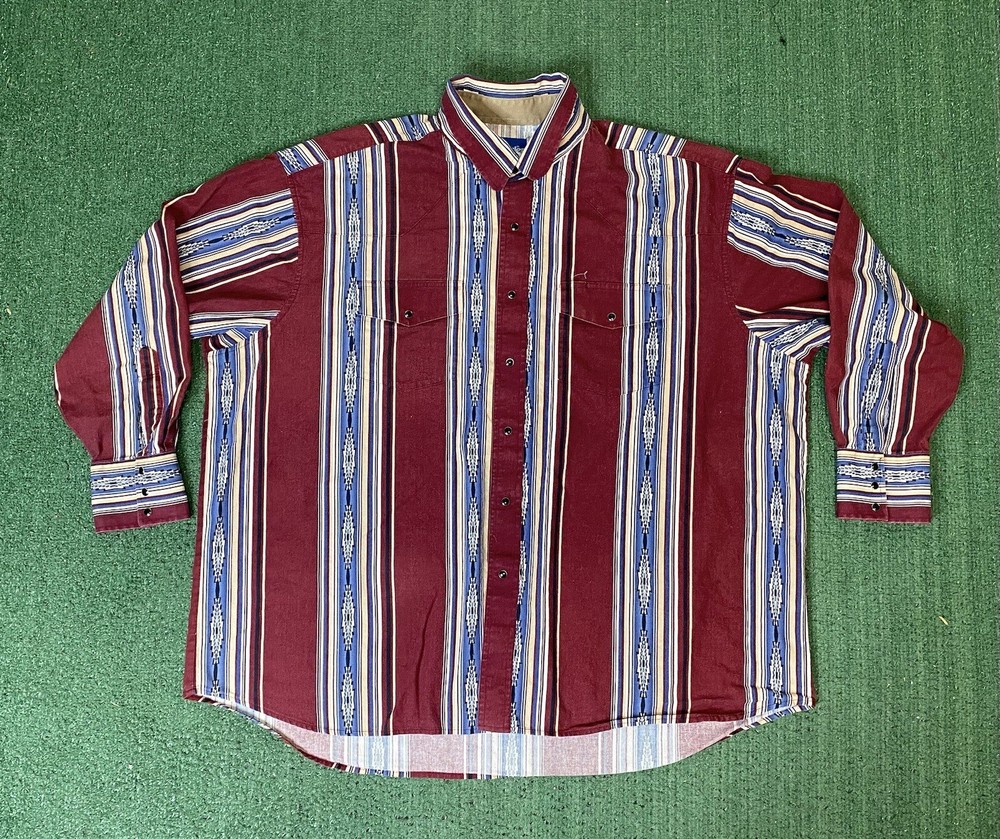 Vintage Wrangler Western Aztec Cowboy Cut Long Sleeve Shirt Size 2XL
