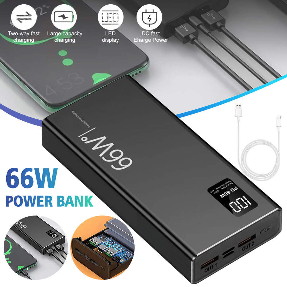 30000mAh 66W Power Bank Fast Charging Portable PD 20W External Battery Charger