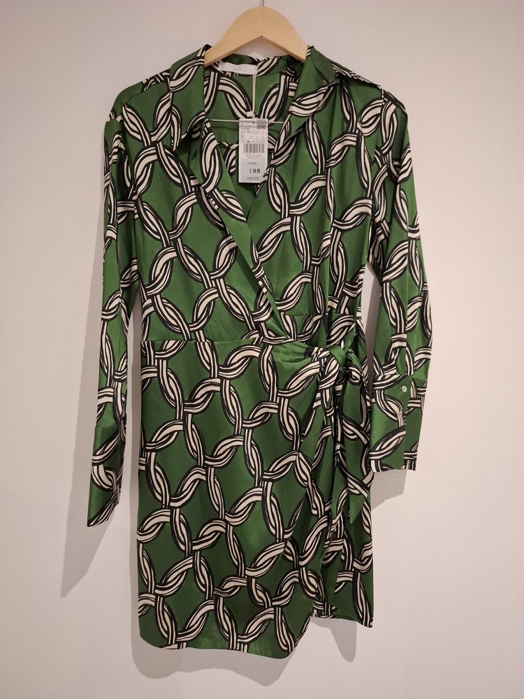 Mango Green Wrap Shirt Dress Size M Long Sleeve BNWT