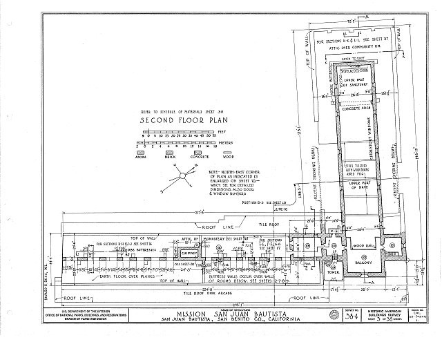 San Juan Bautista CA Mission San Juan Bautista Second Floor Plan 1900s HABS