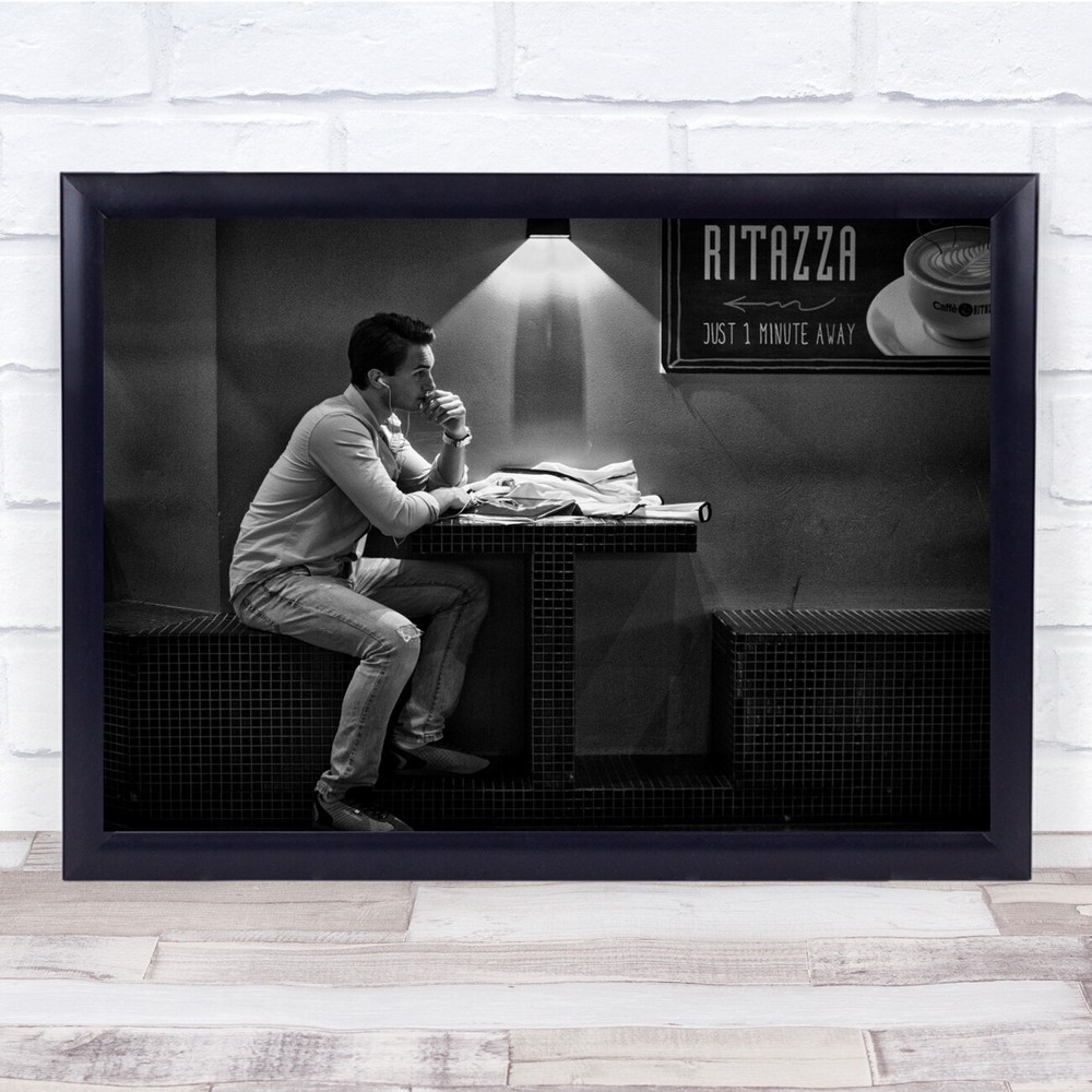 Portrait man sitting Street Everyday Listening Airport Wall Art Print