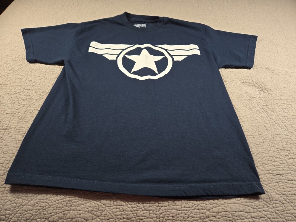 Marvel Captain America Graphic T-Shirt Mens XL Short-Sleeve WHITE ON Navy Blue!
