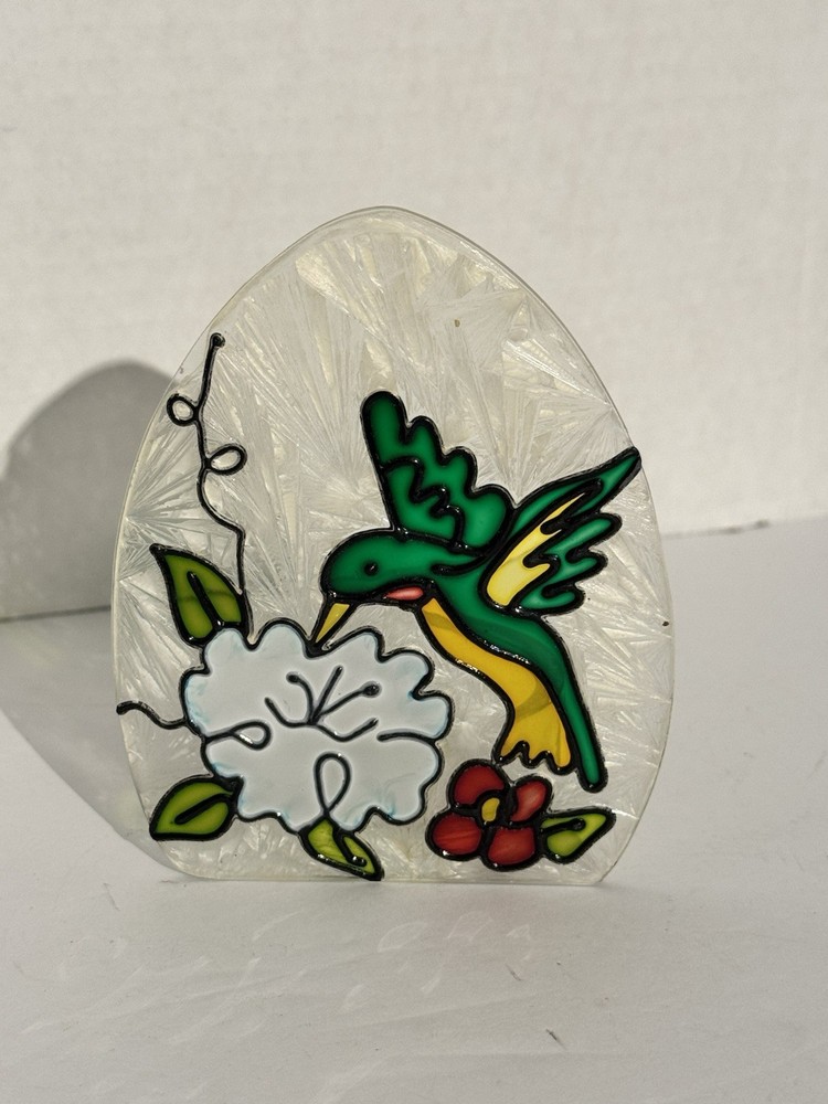 Stained Glass Style Hummingbird Votive Candle Holder With Flowers