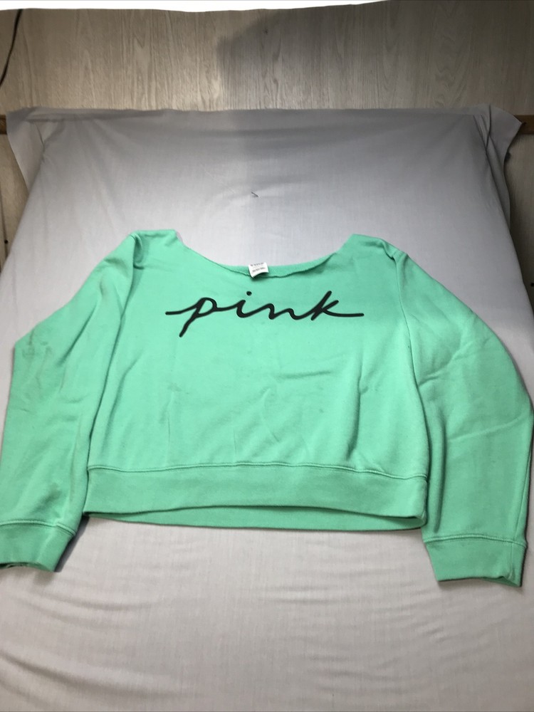 Victoria's Secret PINK Logo Sz XL Off-the-Shoulder Fleece-lined Sweatshirt *Flaw