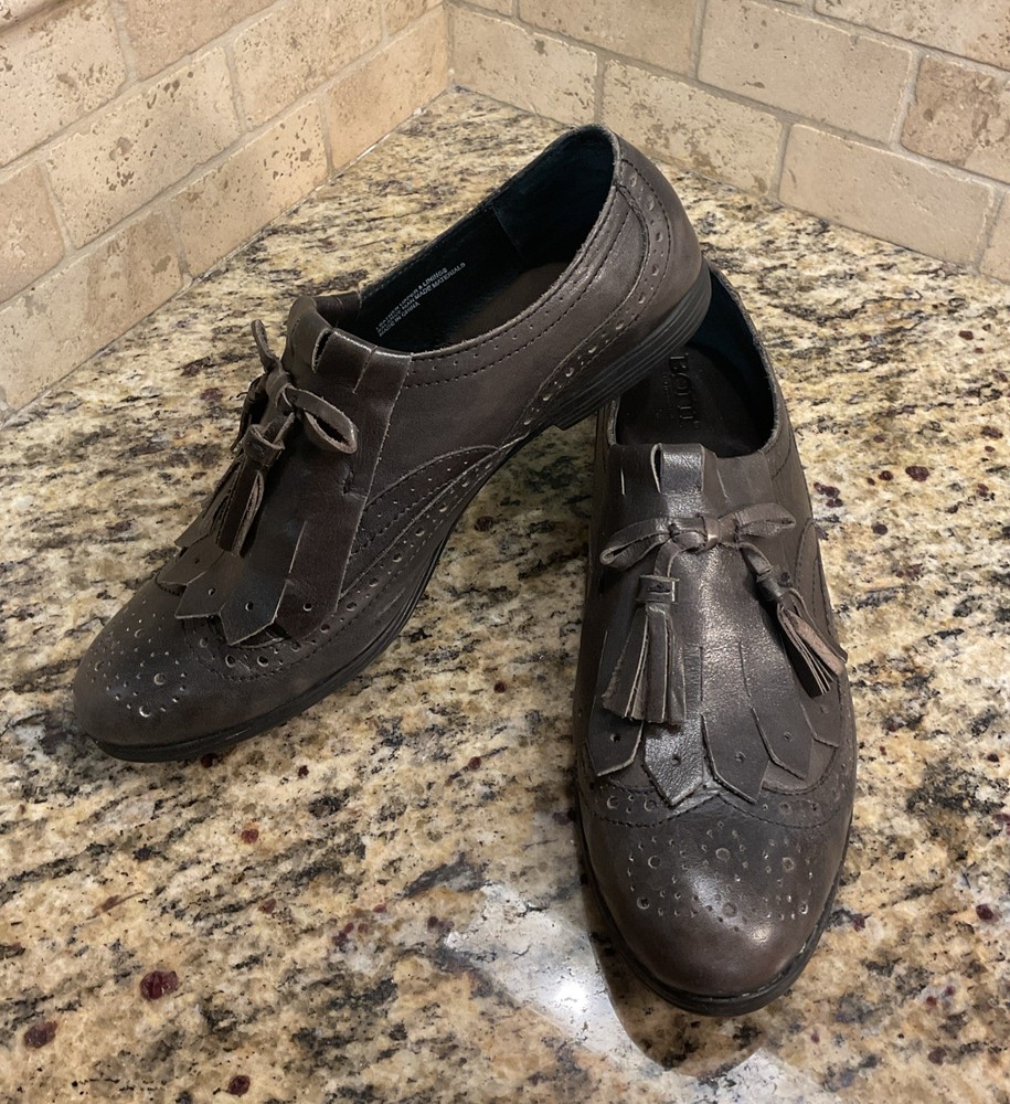 Born Gray Leather Boylenn Kiltie Wingtip Loafer Womens Size 8 Shoes Preppy