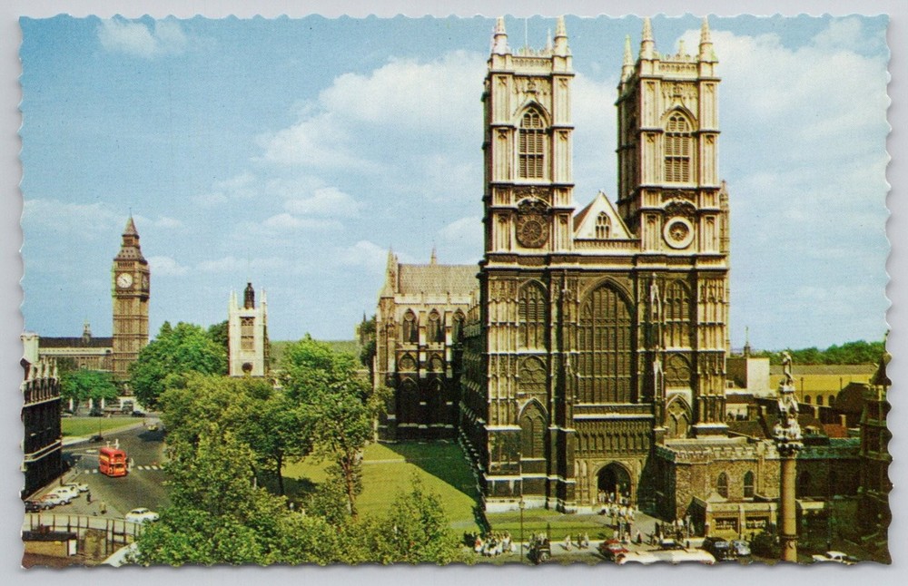 Westminster Abbey Big Ben London Natural Colour Photo Postcard UK