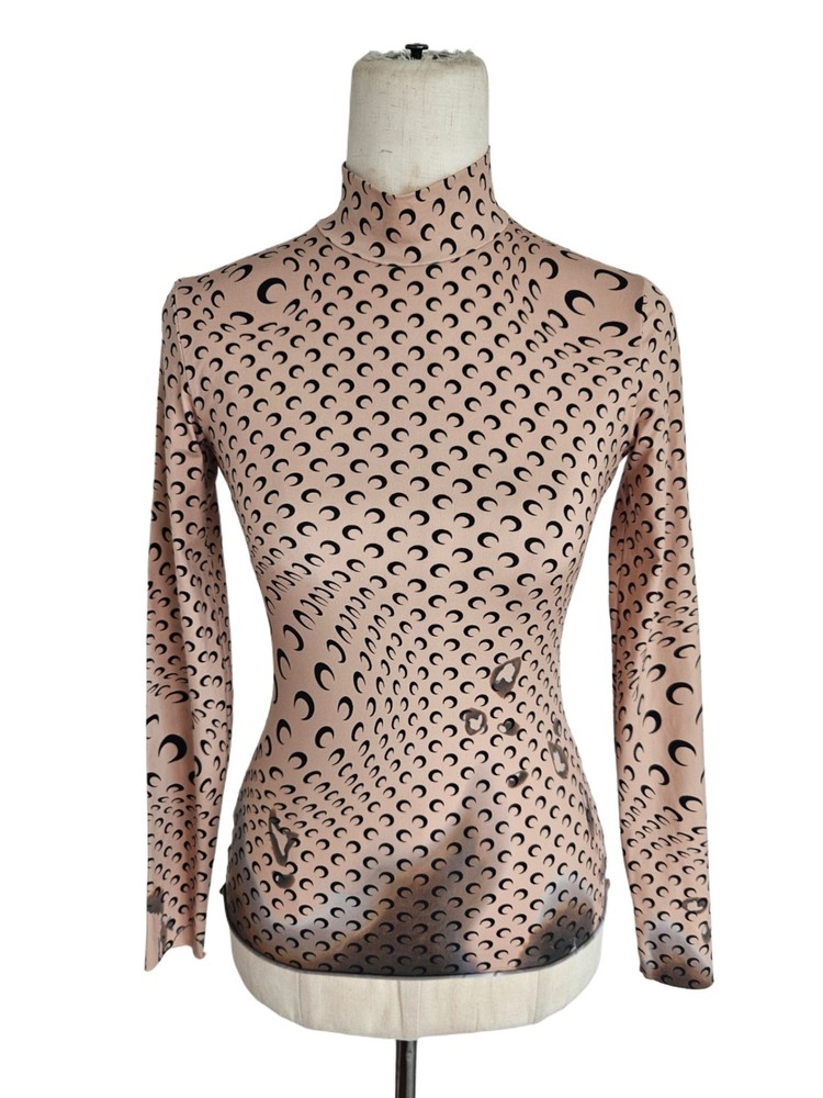 Marine Serre Beige Crescent Moon Print Top