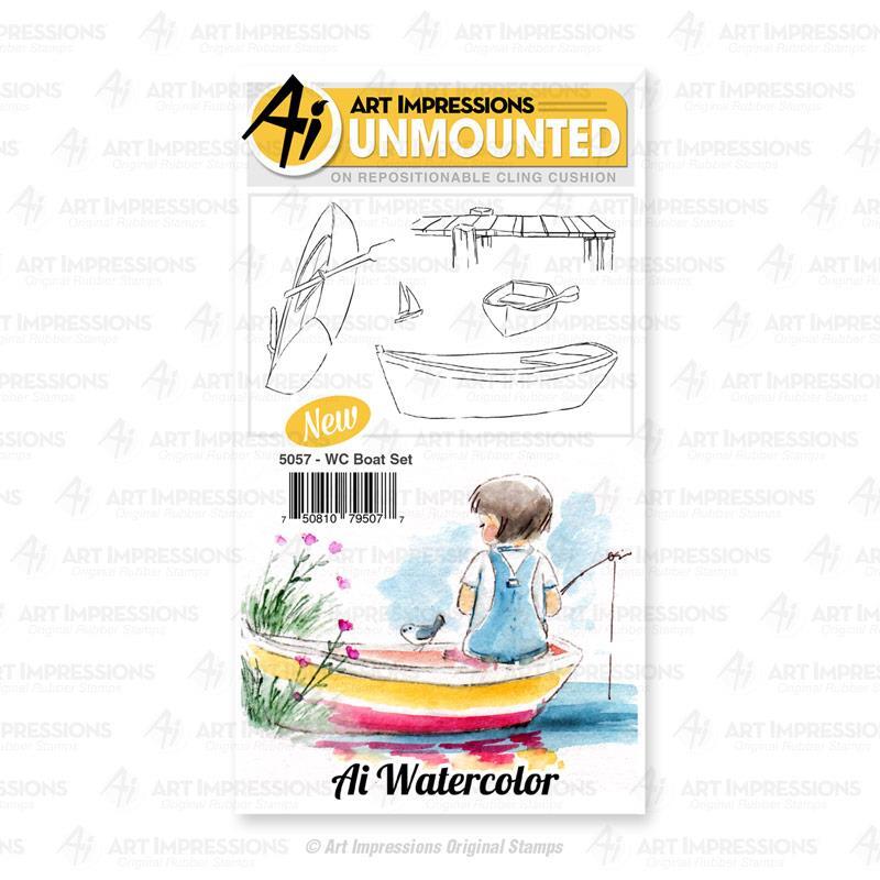 Watercolor Boat Rubber Stamp Set with Free USA Shipping