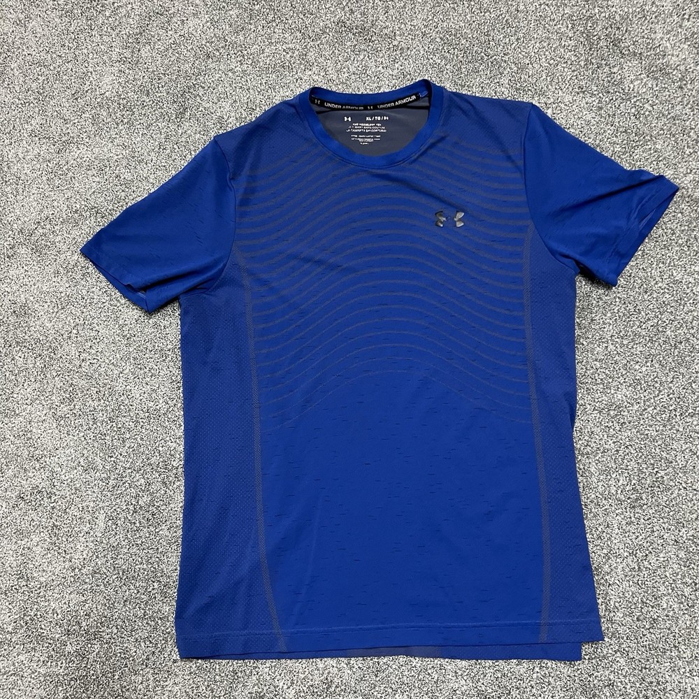 Under Armour Seamless T Shirt Blue HeatGear Athletic Mens XL