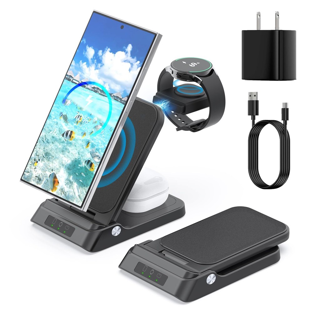 Foldable 3-in-1 Fast Wireless Charger for Samsung by RAUGEE