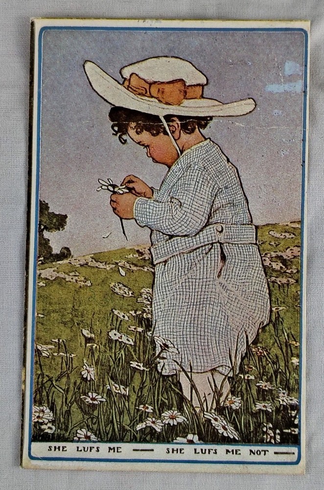 Vintage She Lufs Me She Lufs Me Not Child Romance Comic Postcard