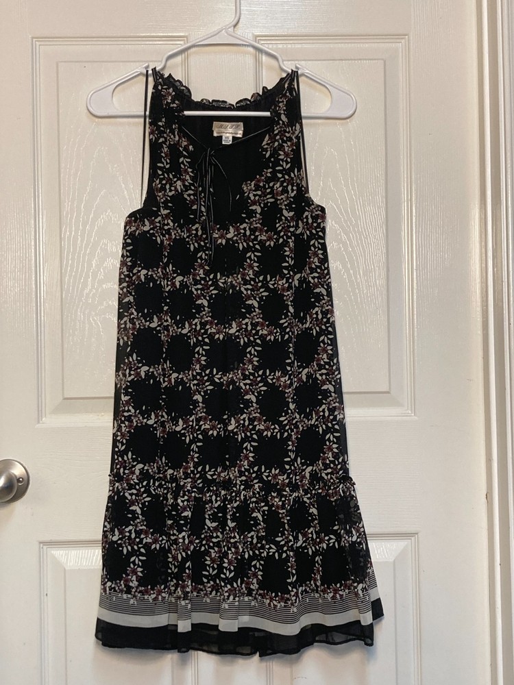 Women's dress by MSSP black with purple and white pattern sze XS