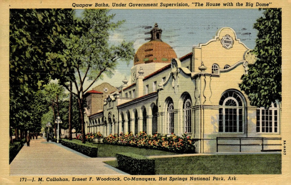 1930s Quapaw Baths Hot Springs National Park Arkansas Linen Art Colortone Postca