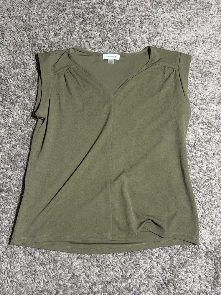 Calvin Klein Women’s Olive Green Sleeveless Blouse Top Size Medium