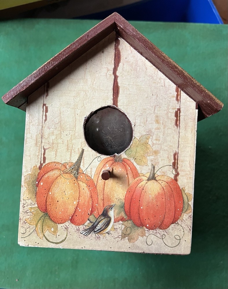Vintage Hand Painted Bird House Planter for Flowers Plants Fall Decor