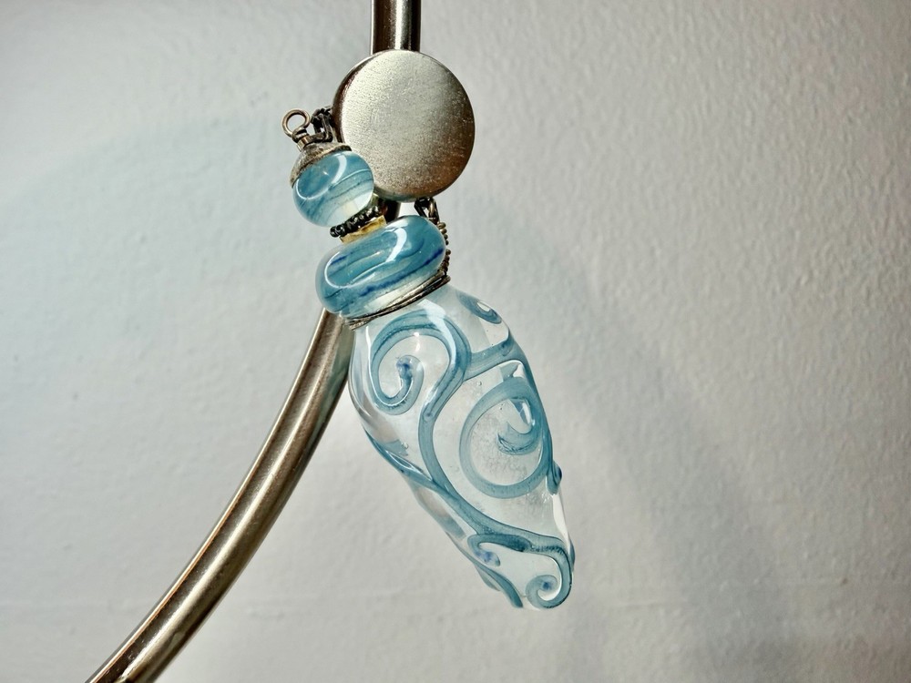 Hand Blown Teal Glass Urn Pendant by Rebecca Moore Lampwork Art Jewelry