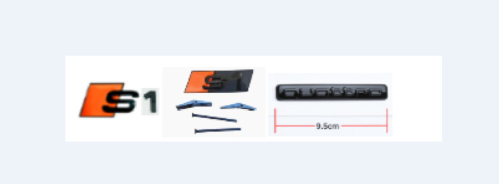 Set of 3Pcs Orange Black S1 Rear Emblem & S1 Grille Emblem & Quattro Rear Emblem