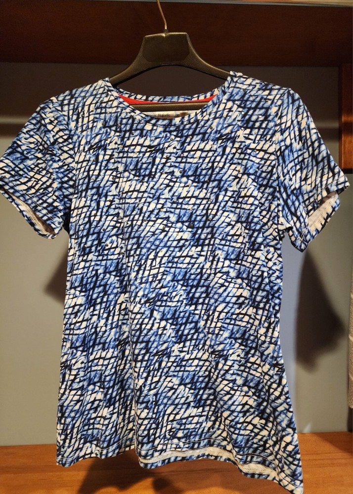 Rafaella Women's Blue Patterned Embellished Tshirt Size M