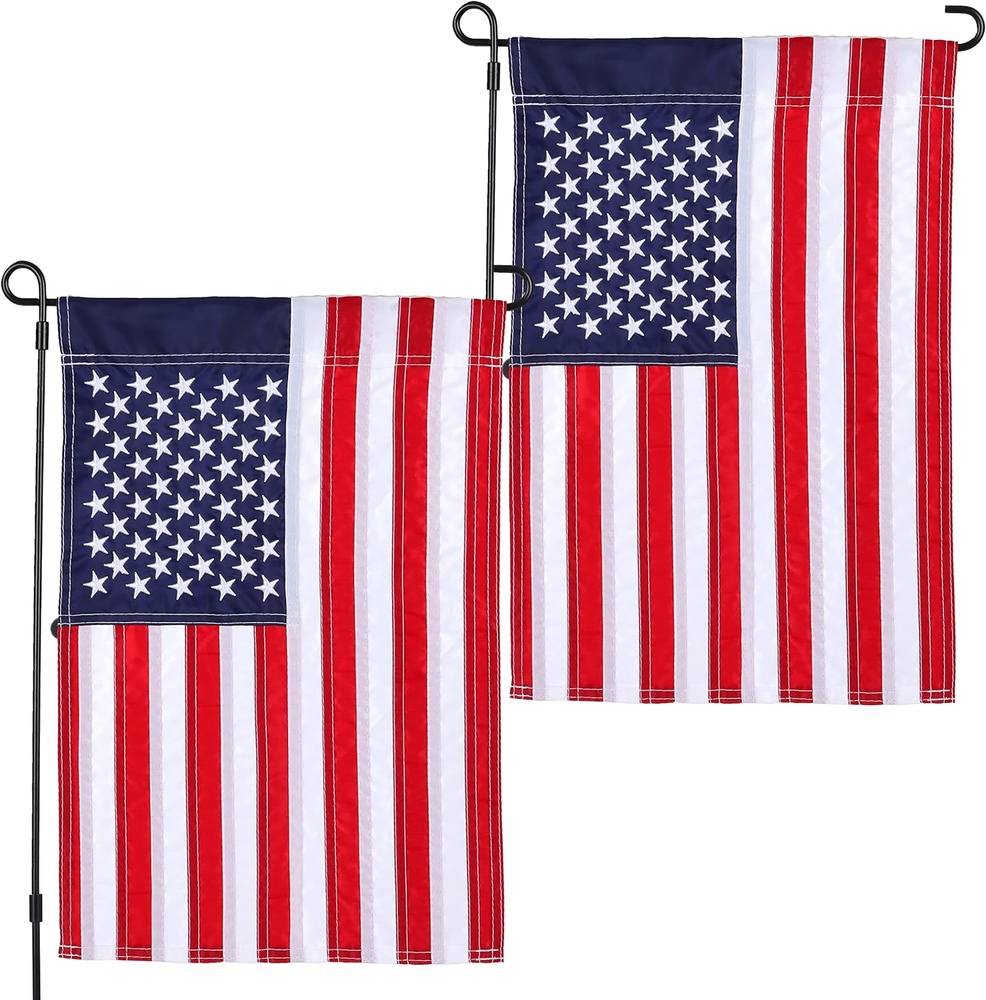 2 Pack Embroidered American Garden Flags 12x18 Inches Deluxe Stitching