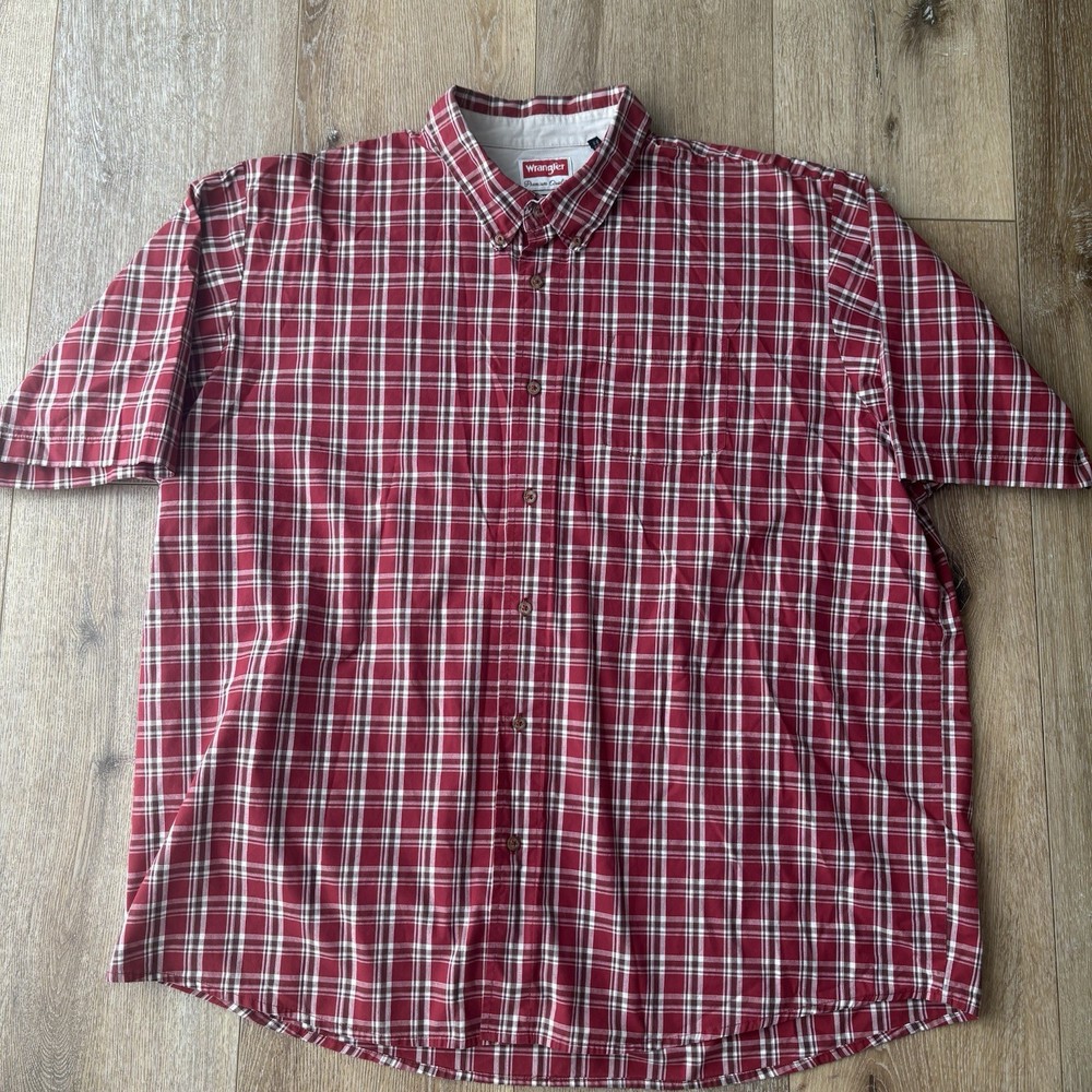 Wrangler Premium Quality Plaid Short Sleeve Button Up Shirt Red Beige Men's 3XLT