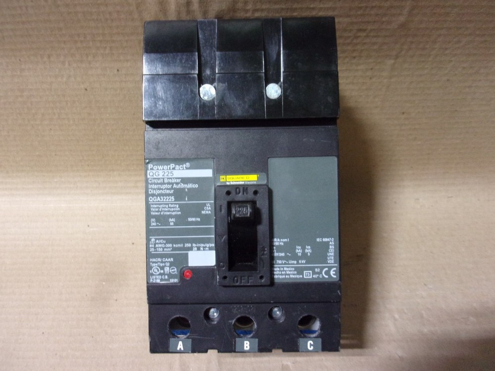 Square D QG QGA QGA32225 3 Pole 225 Amp 240V I-Line Circuit Breaker