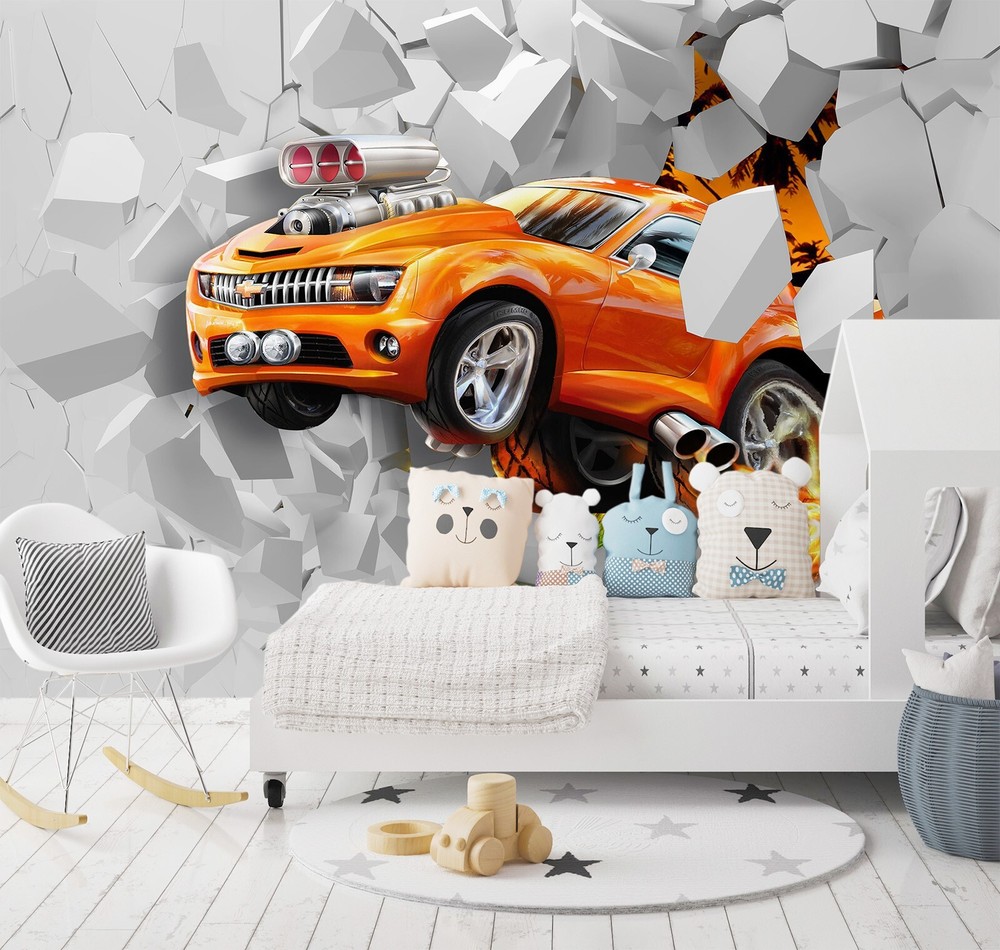 3D Yellow Car ZHUA13097 Wallpaper Wall Murals Removable Self-adhesive Ann 24