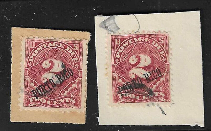 Puerto Rico, 2c postage dues on separate pieces, BOTH angles #J2-2a