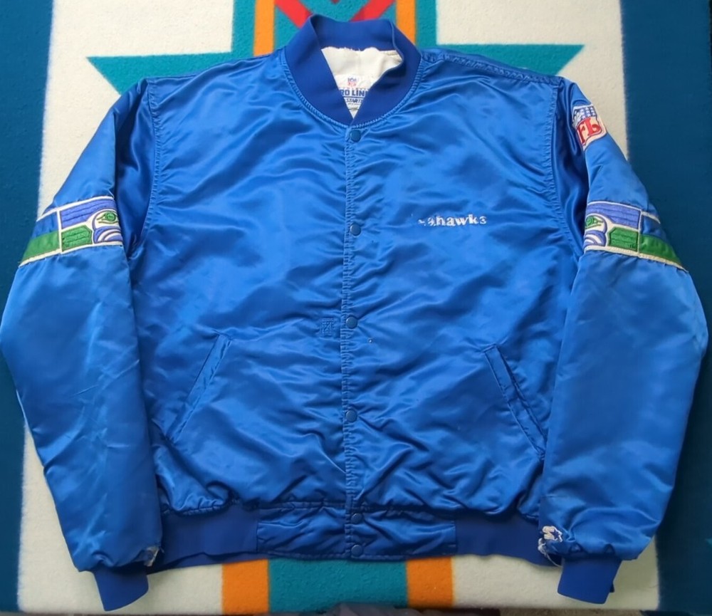 Vintage Seattle Seahawks Satin Starter Bomber Jacket USA Made Thrashed Size 2XL