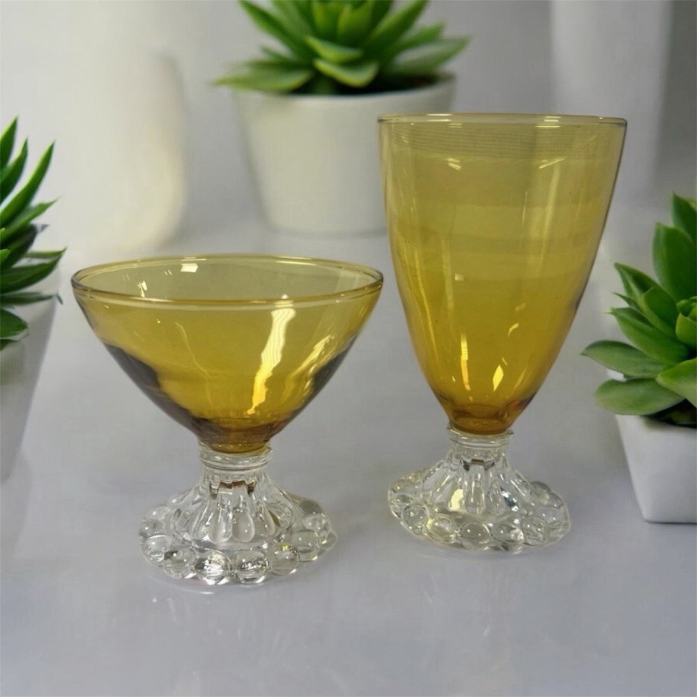 Anchor Hocking Boopie Berwick Amber 9 oz/5 oz Water Goblets Glasses Set of 2