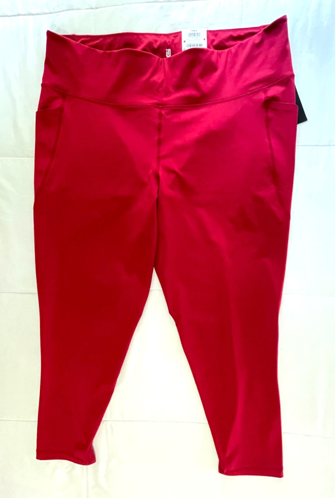 NWT Ideology Women's 3X Cranberry Whip Red Athletic Capri Leggings w Pockets